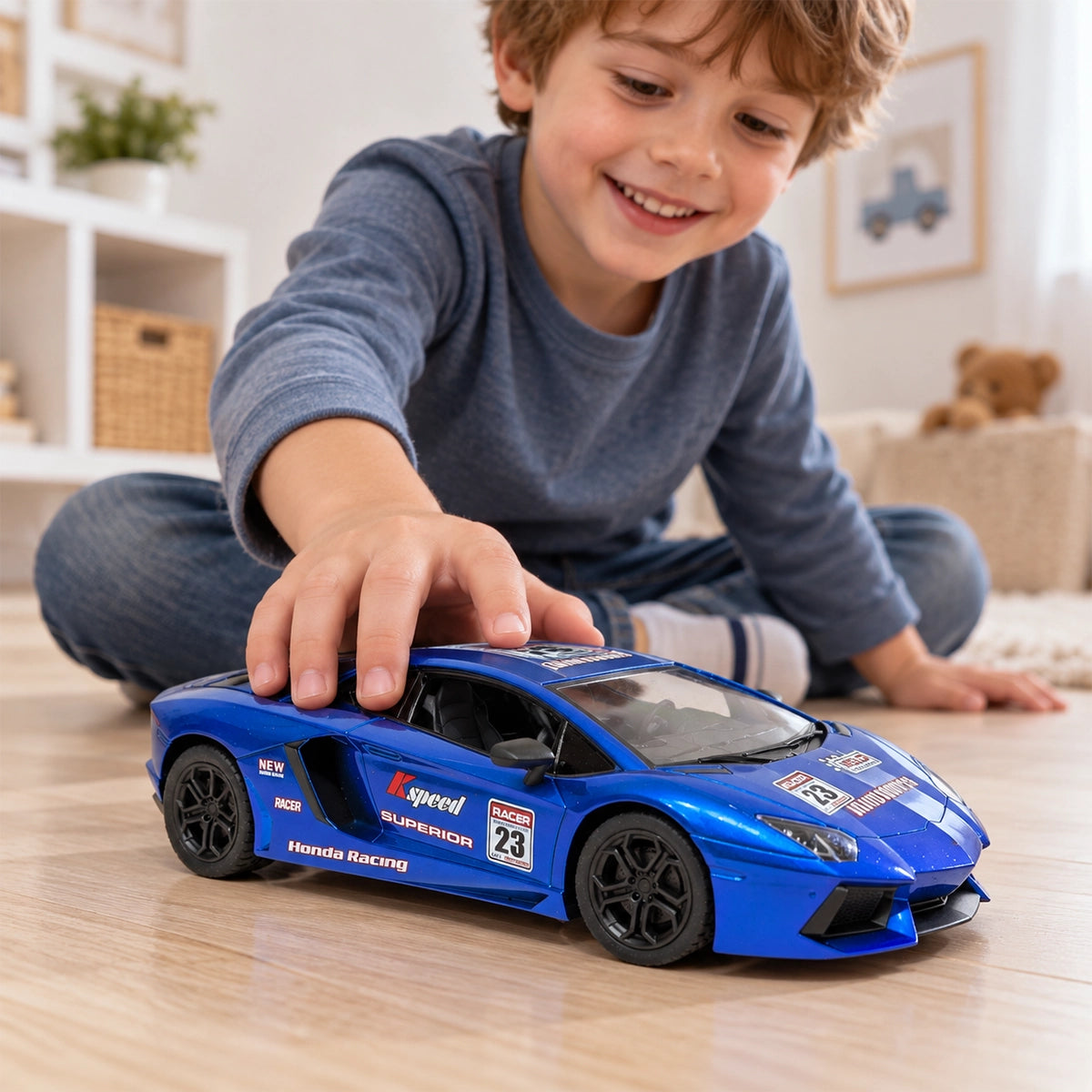 Toy Kingdom 1:16 Scale Racing Bonzer Remote Control Car led Rechargeable Battery RC Car Series with Charger for Kids