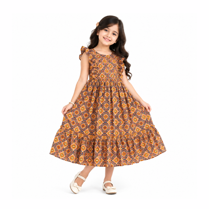 Ethnic Elegance Printed Ruffle Girls Frock