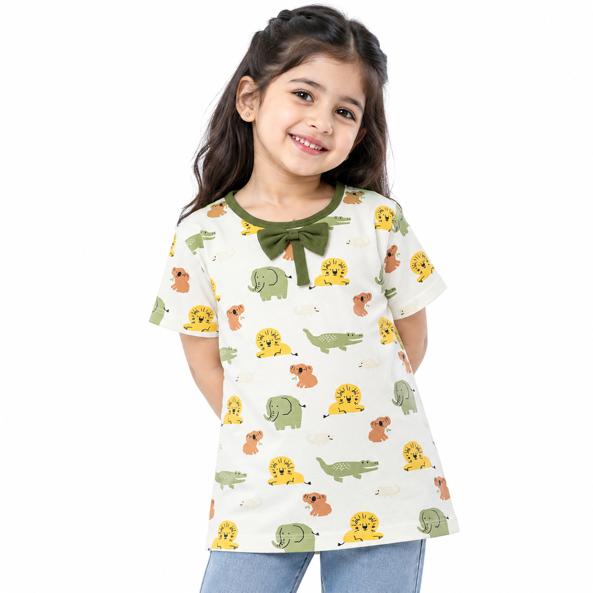 Jungle Safari Bow-Detail Girls Top