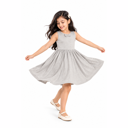 Twirl & Charm Grey Bow-Accent Girls Frock