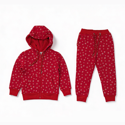 Hoodie And Sweatpants Set (Red-Snowflakes-4/5)