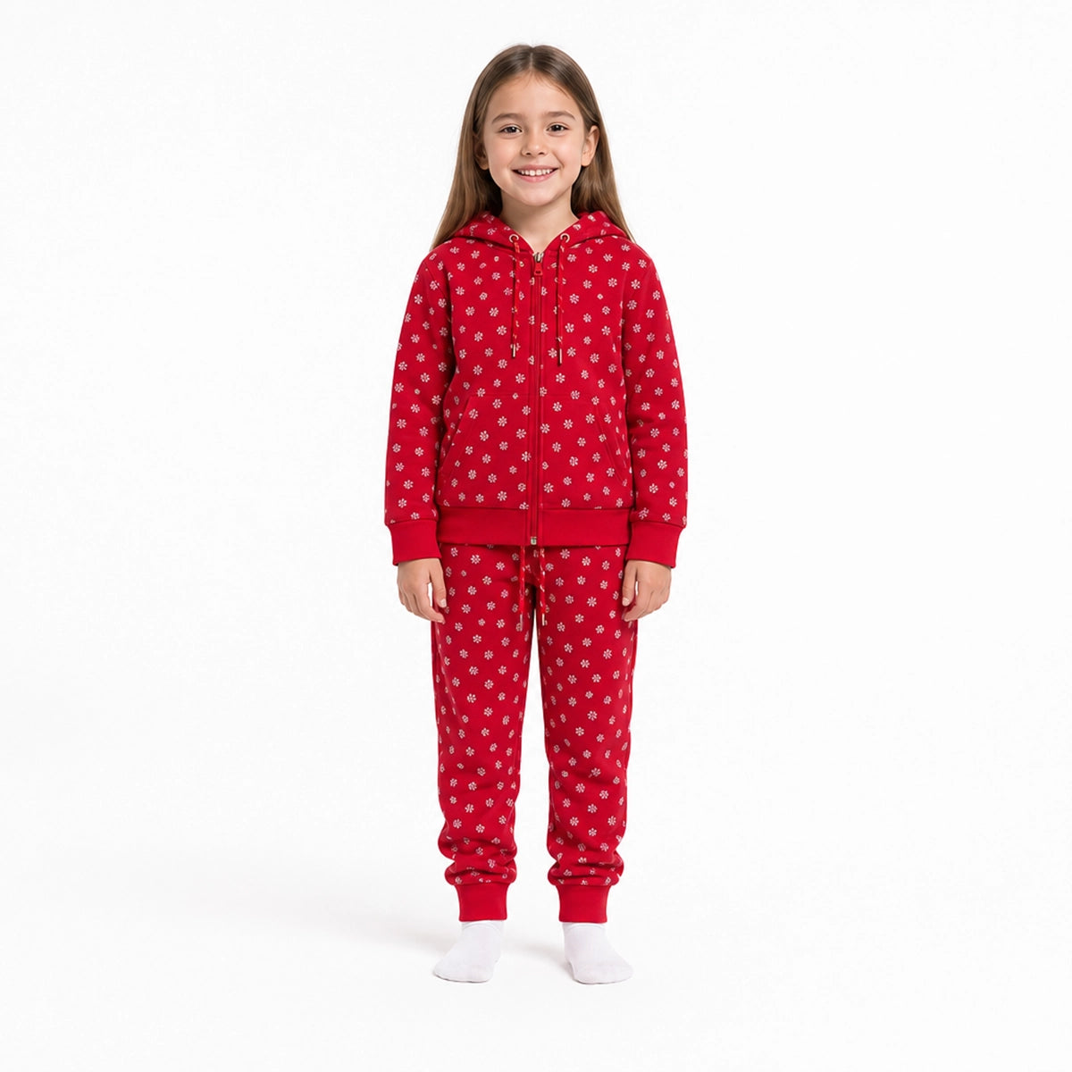 Hoodie And Sweatpants Set (Red-Snowflakes-6/7)