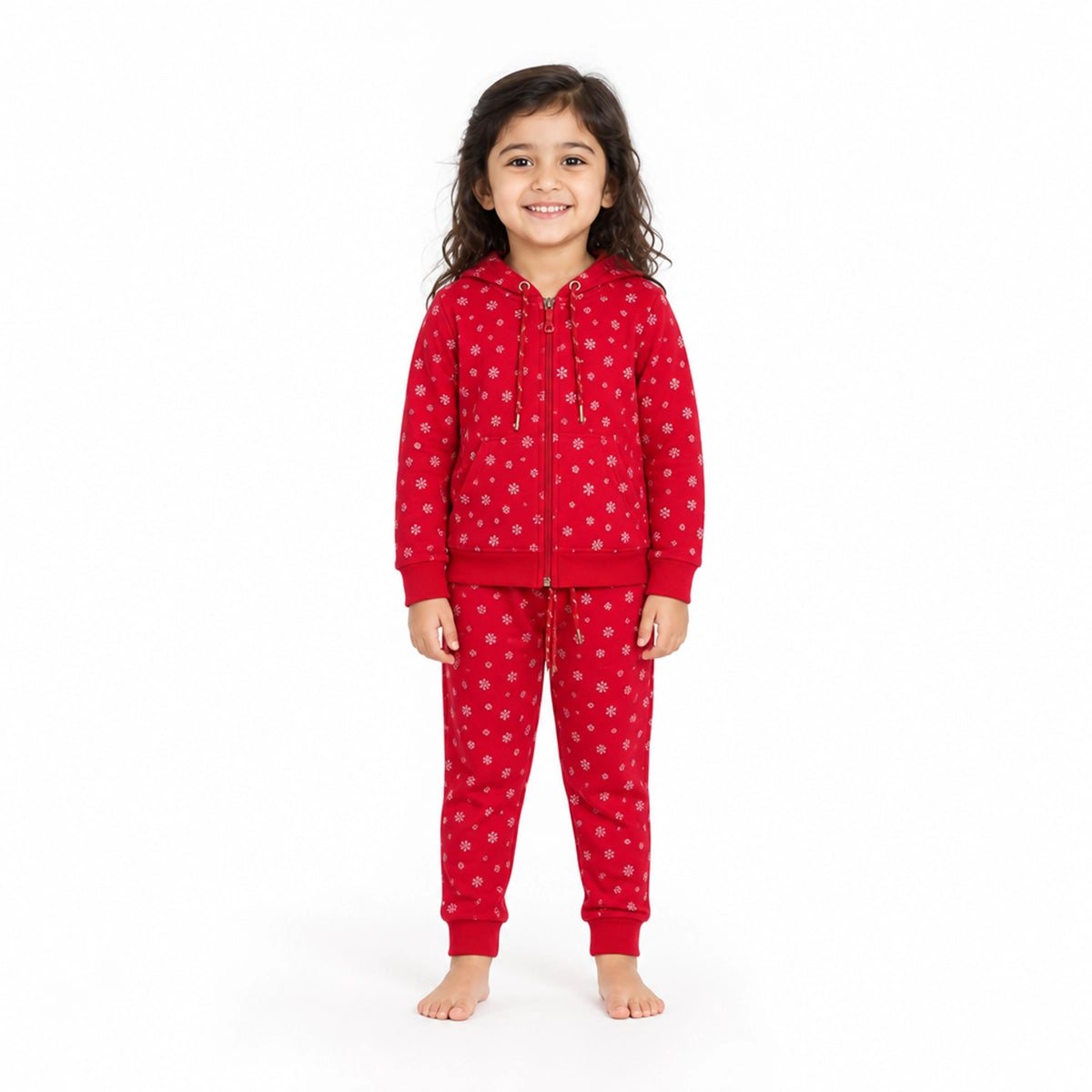 Hoodie And Sweatpants Set (Red-Snowflakes-4/5)
